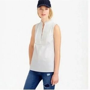 J.CREW White Pintuck Sleeveless Popover Shell‎ Top Blouse Side Zip - Size 10